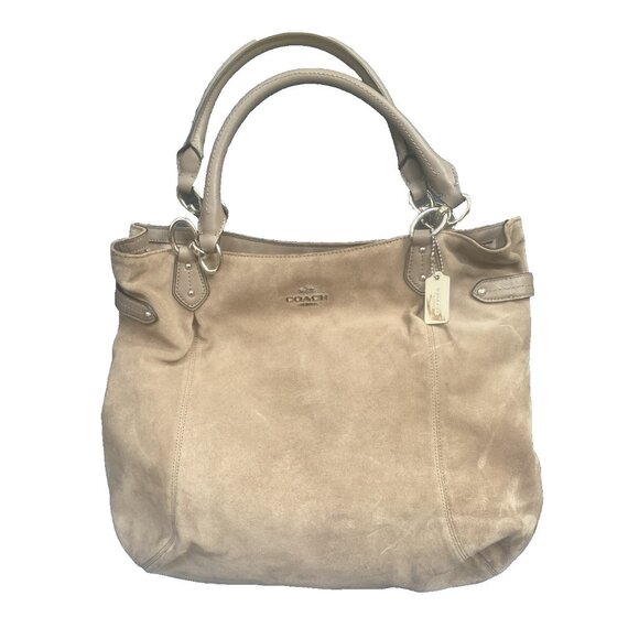 Coach Brown Slouch Suede Leather Hobo Shoulder Bag Silver Hardware Zip Close COA - Picture 10 of 15